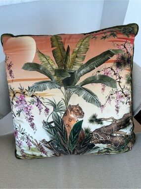 Annabel’s London Exclusive Silk Pillow | Botanical Jungle Leopard Cushion